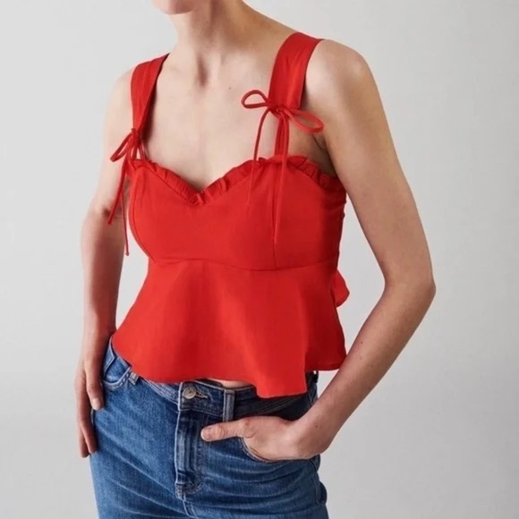 Zara Red Flutter Tie Crop Tank Top Size Medium - Picture 1 of 10